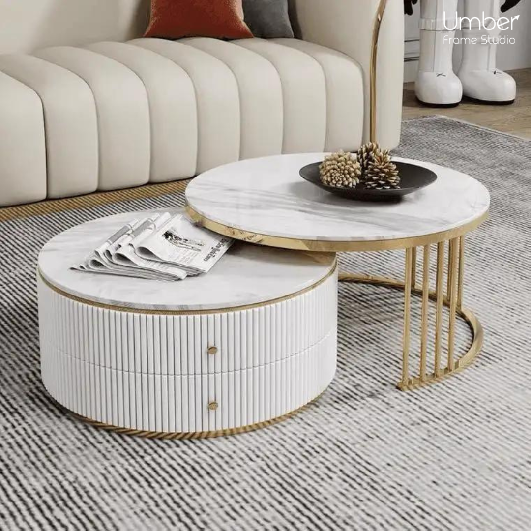 Center Table With Gold Finish and Marble Top